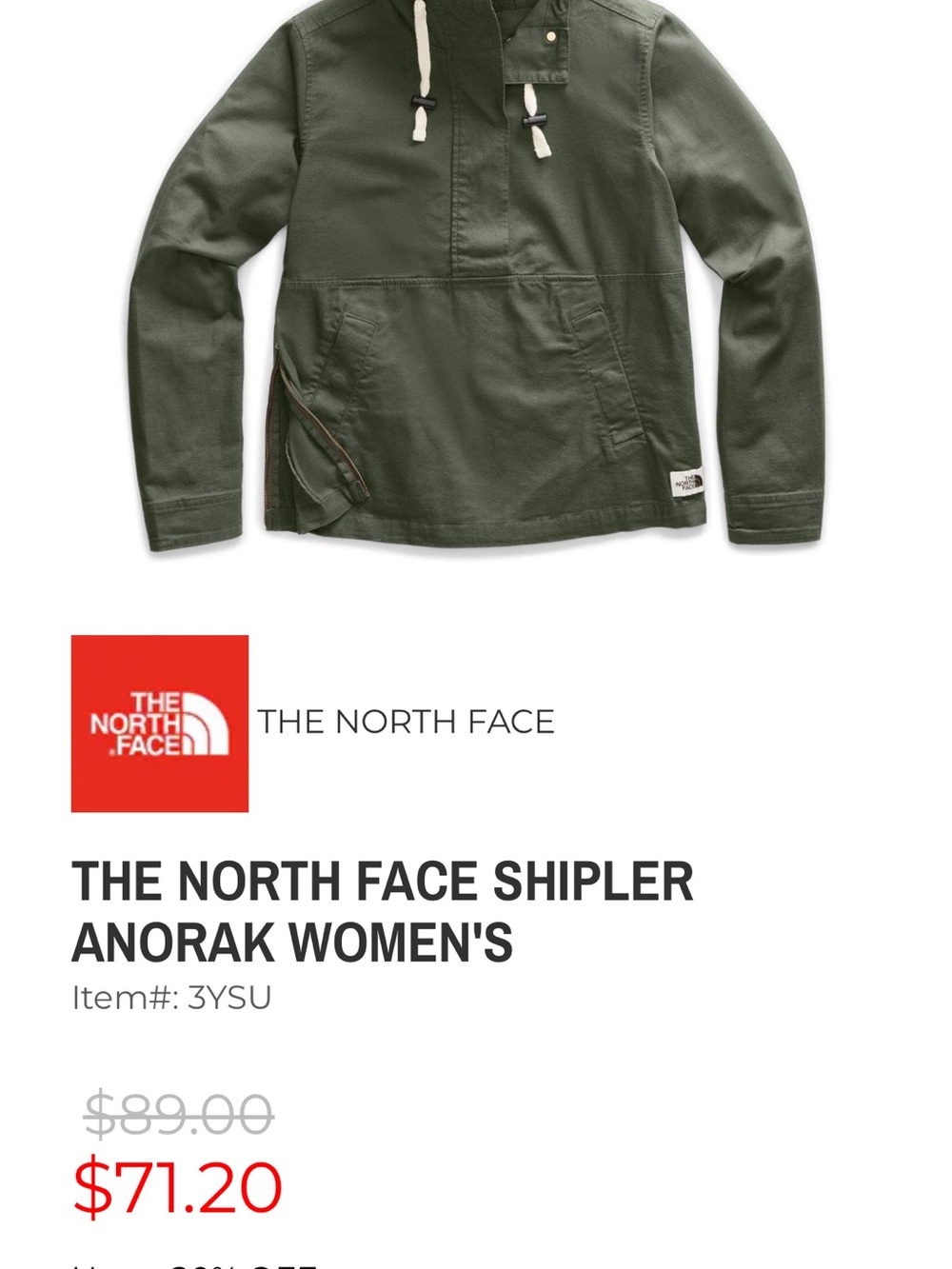 The North Face Women's Shipler Anorak Size XL- 100% Organic Cotton Canvas!